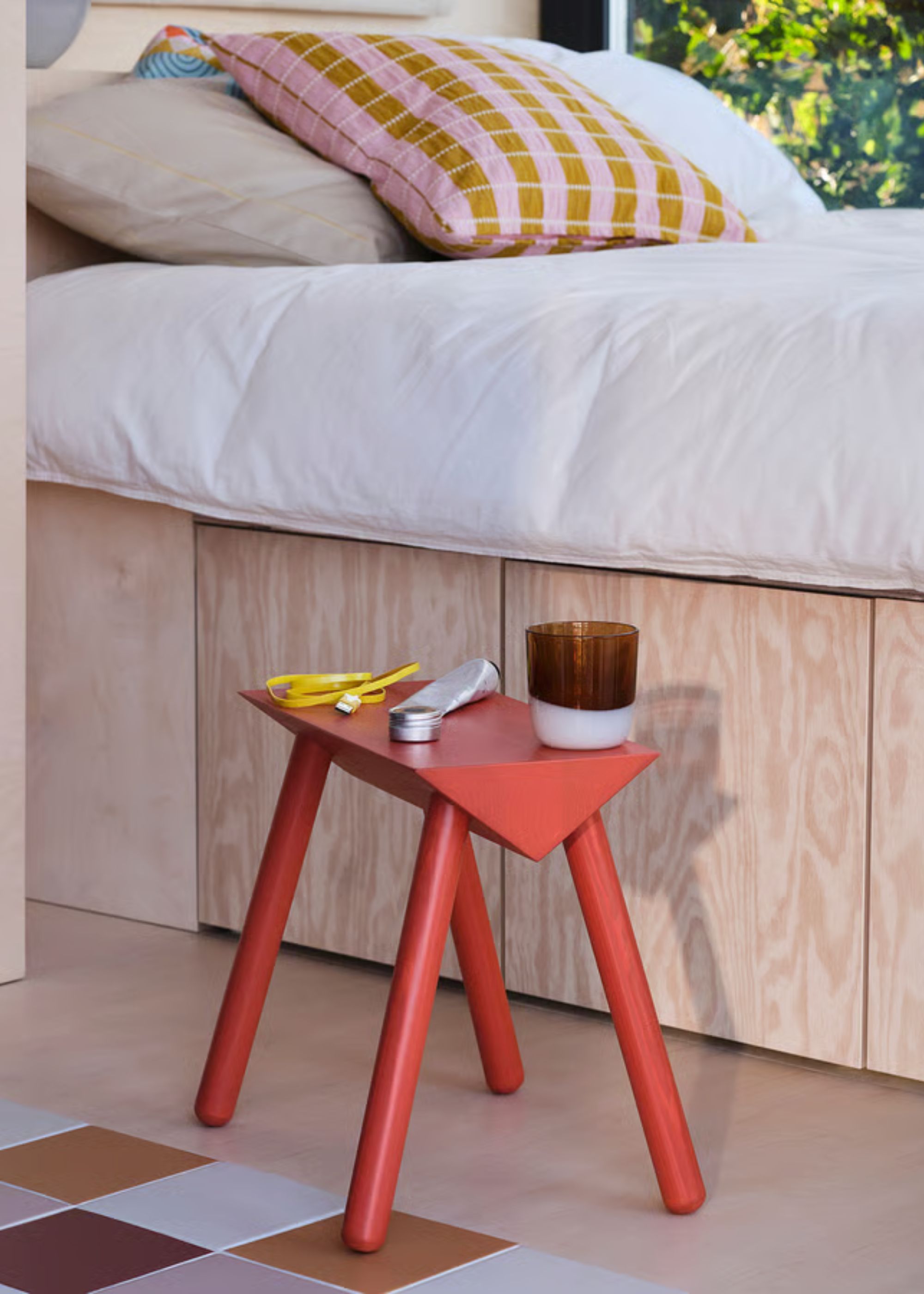 IKEA, Ommj&amp;Auml;nge Stool - Orange-Red/stained