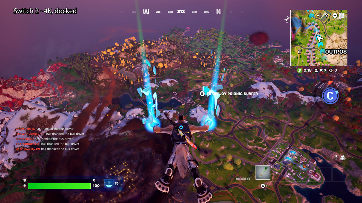 A view of Fortnite on the Nintendo Switch 2