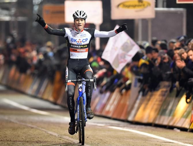 Mathieu van der Poel (BKCP - Powerplus) celebrates winning the race