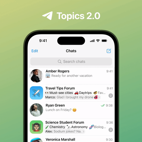 Topics 2.0 in Telegram's latest December update.