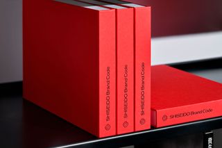 Red brandcode volumes lined up