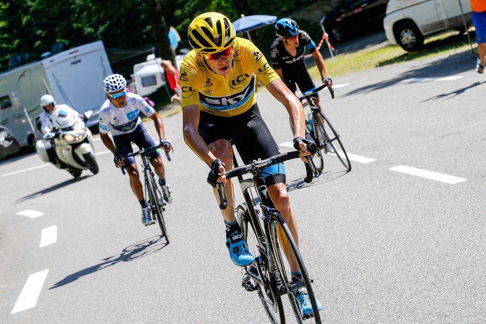Chris Froome rides away from Nairo Quintana and Chris Froome.