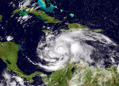 An NOAA handout showing Hurricane Matthew, south of Cuba.