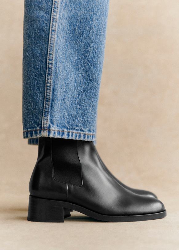 Agn&amp;egrave;s Ankle Low Boots - Glossy Black - Bovine Leather - S&amp;eacute;zane