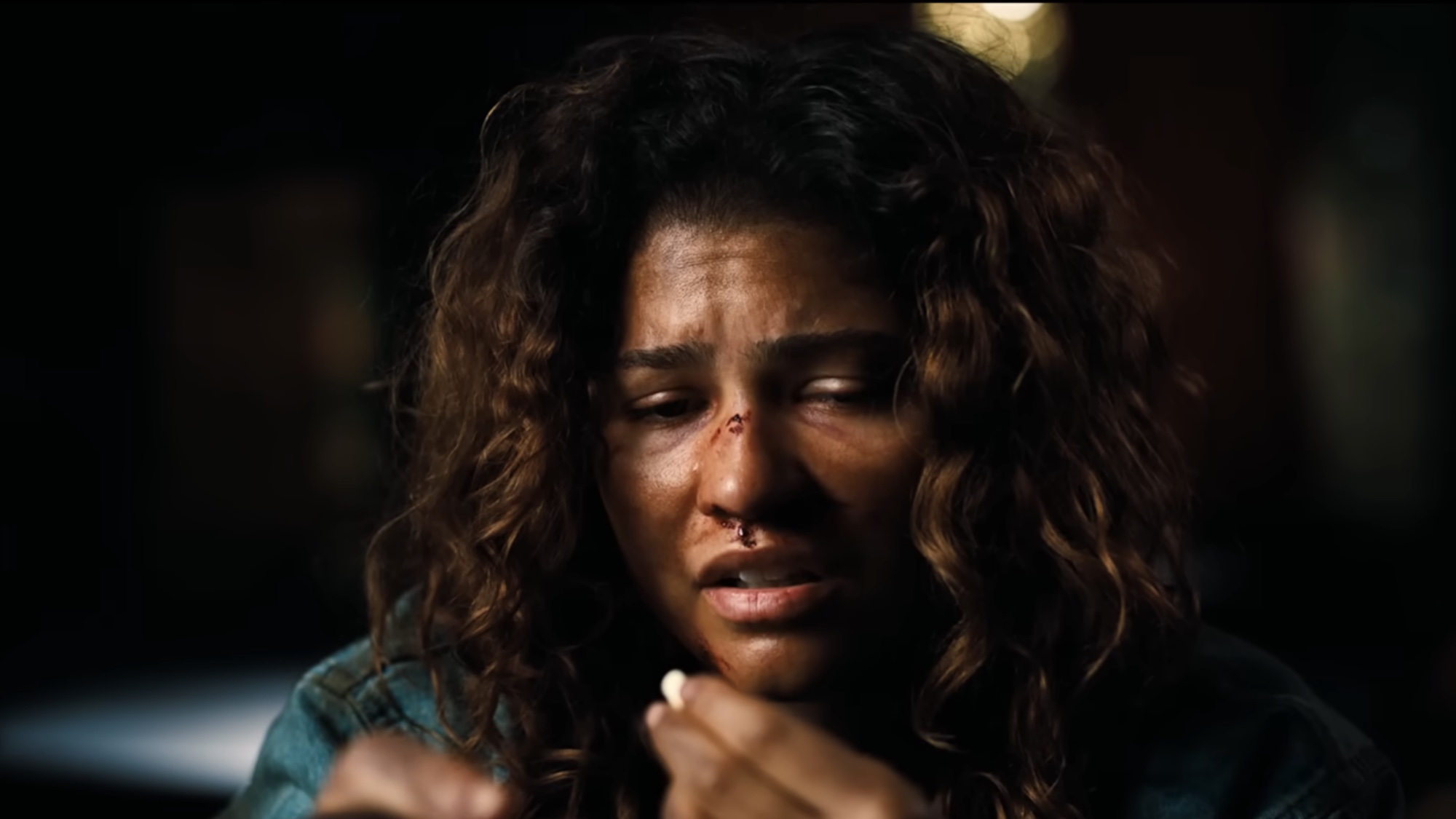 Rue holding a pill in the finale of Euphoria