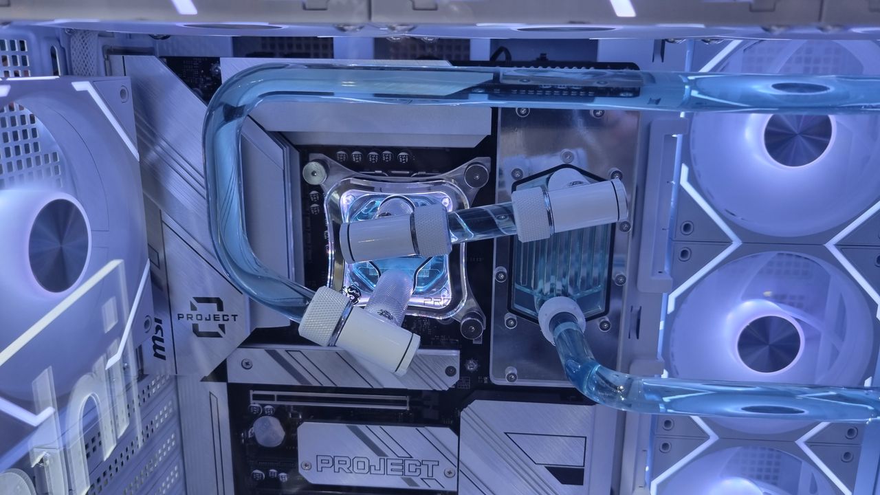 Transparent water blocks in the MSI Project Zero Computex 2024 PC build