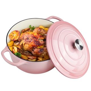 6 Quart Enameled Cast Iron Dutch Oven With Lid - Big Dual Handles - Oven Safe Up to 500°f - Classic Round Pot for Versatile Cooking Pink