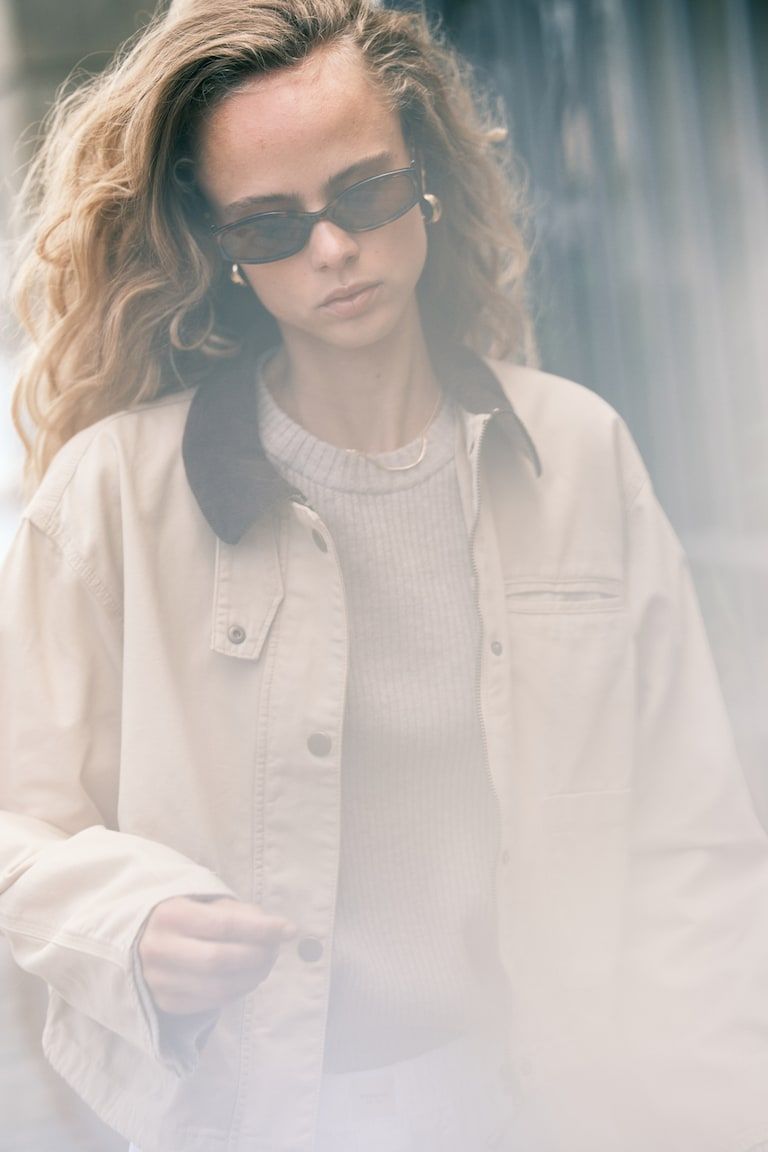 Corduroy-Collar Canvas Jacket