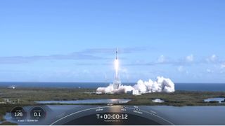 SpaceX's Falcon 9 rocket lifting off from Space Launch Complex 40 at Cape Canaveral Space Force Station to deliver a batch of more than 100 cubesats into orbit.