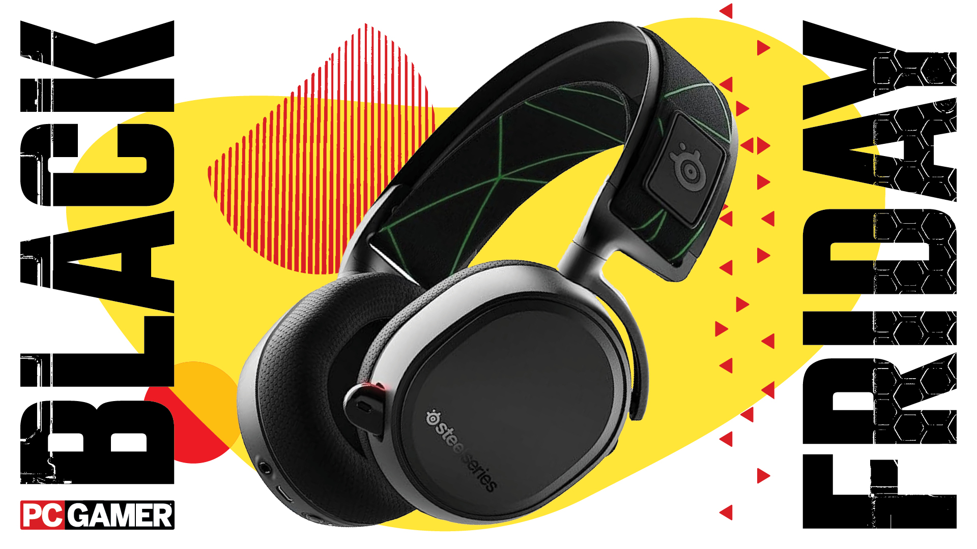 Black Friday listing image with a Steelseries headset featured