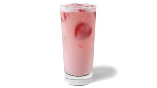 Tall glass containing Pink Coconut Starbucks Refresha® Drink