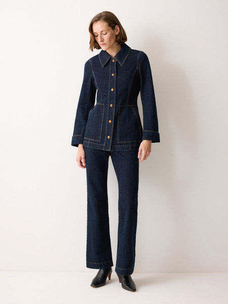 Denim Tailored Panelled Jacket | Indigo