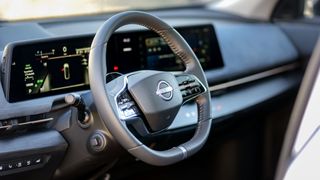 2025 Nissan Ariya Platinum+ AWD steering wheel.