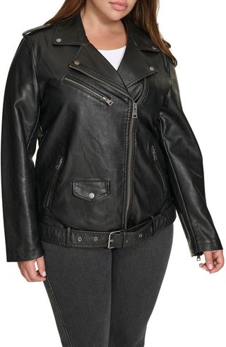 Water Resistant Faux Leather Longline Moto Jacket