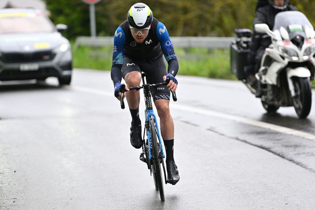 VERNIER SWITZERLAND APRIL 28 Remi Cavagna of France and Movistar Team competes in the breakaway during the 77th Tour De Romandie 2024 Stage 5 a 1508km stage from Vernier to Vernier UCIWT on April 28 2024 in Vernier Switzerland Photo by Luc ClaessenGetty Images
