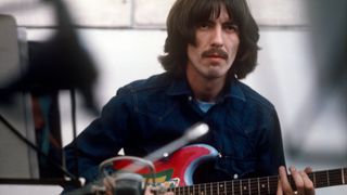 George Harrison pictured with his &#039;Rocky&#039; Fender Stratocaster