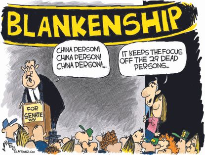 Political cartoon U.S. Don Blankenship Senate West Virginia ad