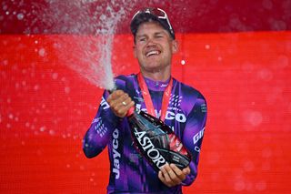 CASTELRAIMONDO ITALY MAY 17 Luke Plapp of Australia and Team Jayco AlUla celebrates at finish line as stage winner during the 108th Giro dItalia 2025 Stage 8 a 197km stage from Giulianova to Castelraimondo UCIWT on May 17 2025 in Castelraimondo Italy Photo by Tim de WaeleGetty Images