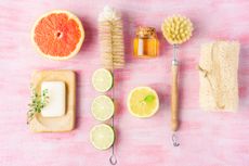 Citrus fruits and cleaning tools