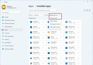 Installed Apps sorting options
