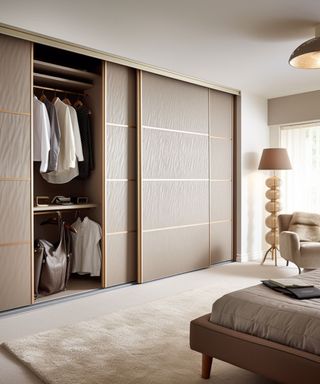 Built in wardrobe with textured sliding doors