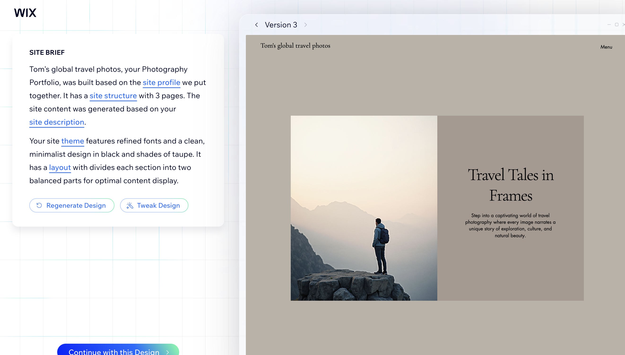 Website homepage generated by AI in Wix Classic