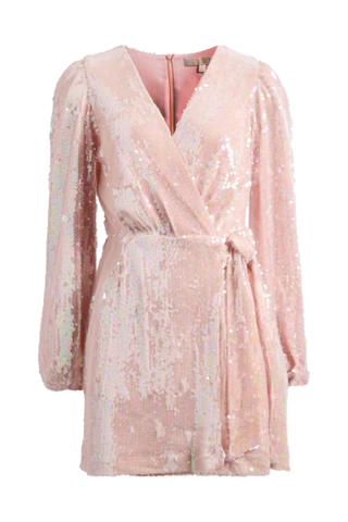 WAYF Flash Sequin Long Sleeve Faux Wrap Minidress (Was $99)