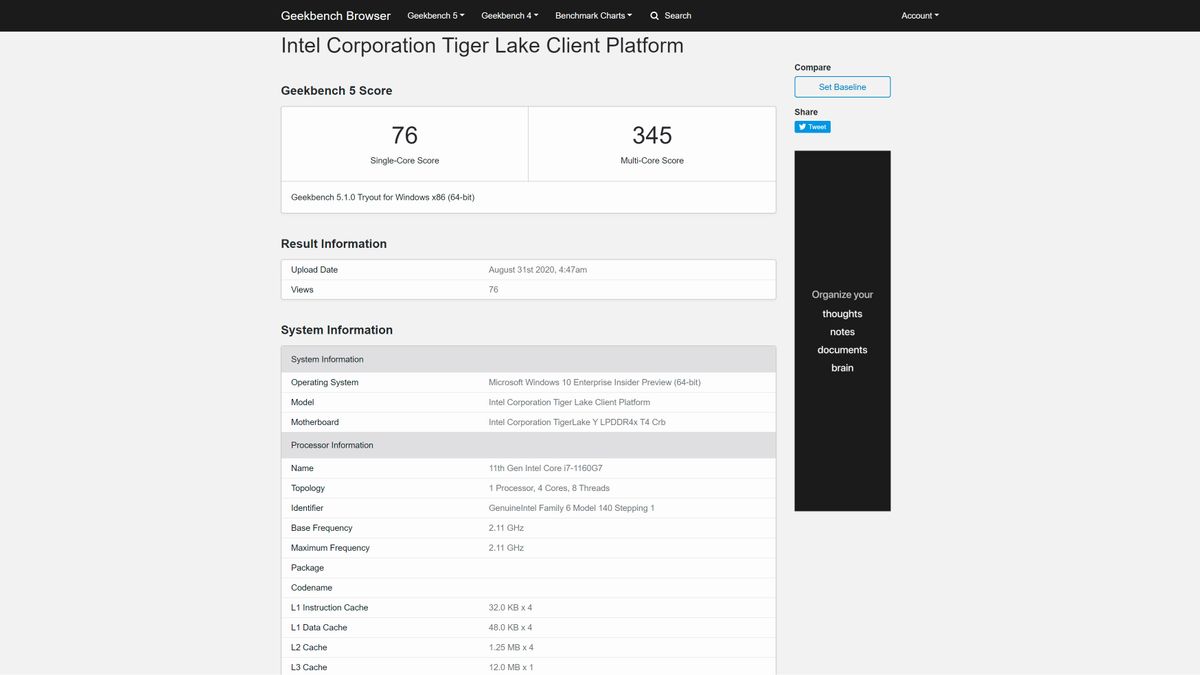 11th Gen Intel Core i7-1160G7