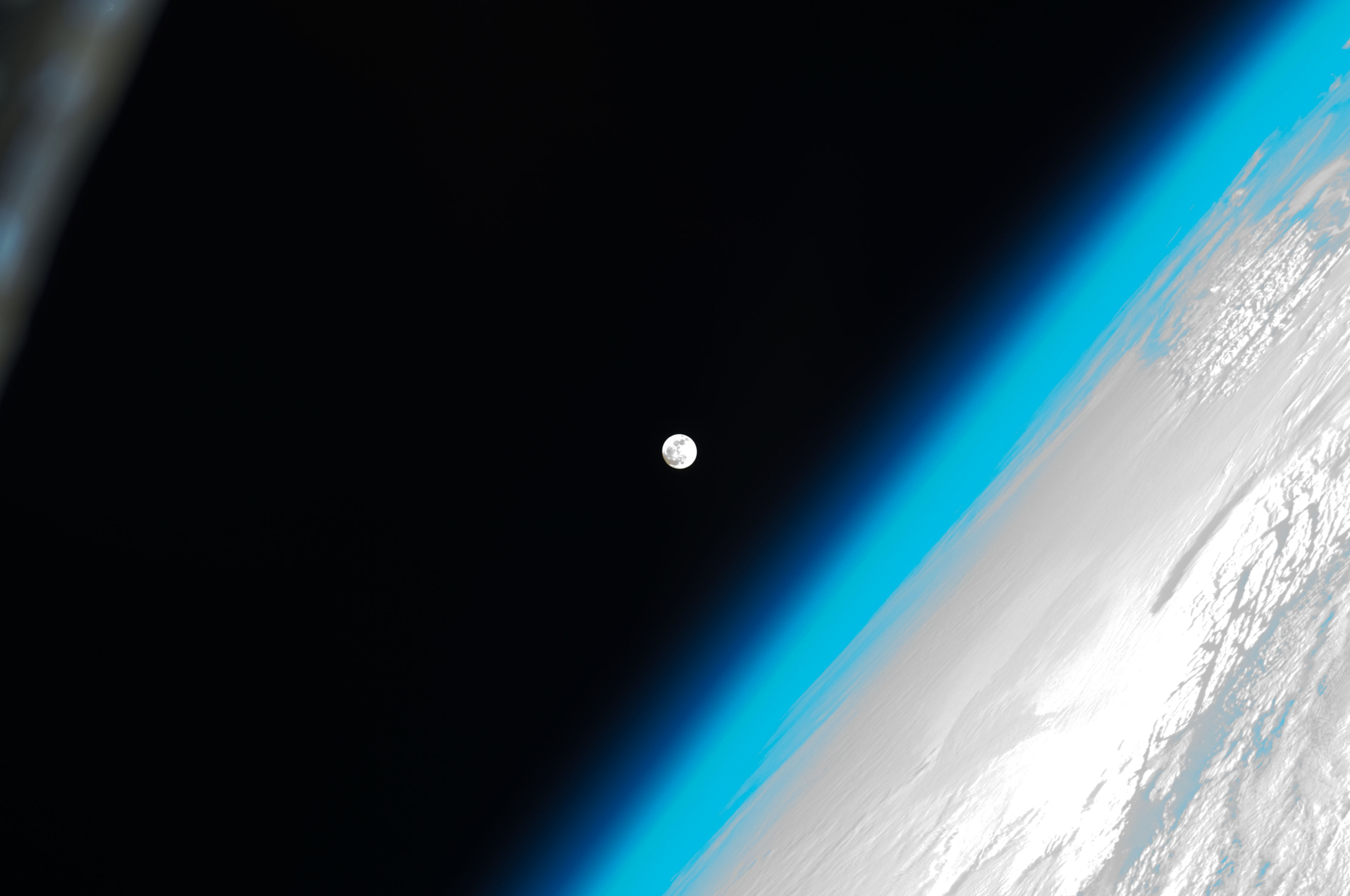 This photo of the full moon on Jan. 8, 2012 shows the moon as it appeared to astronauts on the International Space Station. It is one in a series of full moon photos by the station crew.