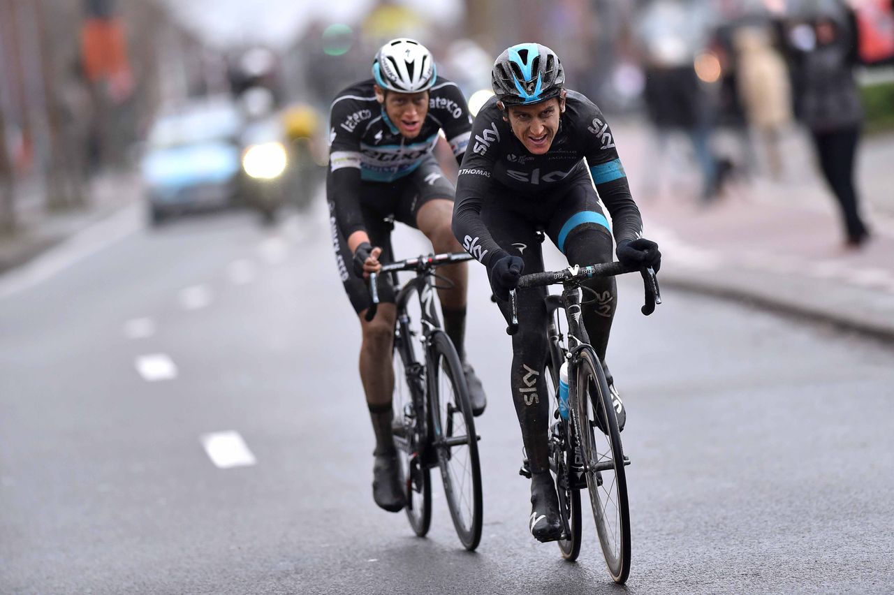 Geraint Thomas leading Niki Terpstra