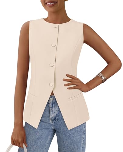 Prettygarden Women's Summer Suit Vest Tops 2025 Dressy Business Casual Sleeveless Button Down Trendy Fashion Blazer Waistcoat (apricot,small)