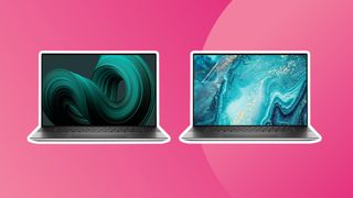 Two models of the Dell XPS 17 sat side by side. 