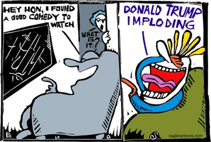 Political cartoon U.S. Donald Trump imploding election comedy