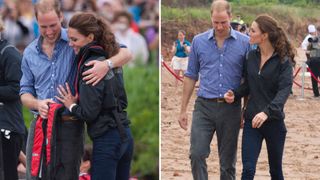 Two photos of Prince William and Kate Middleton during a tour of Canada, 2011