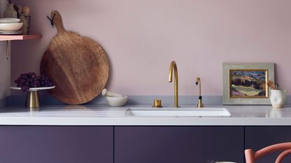 pink and purple Annie Sloan kitchen