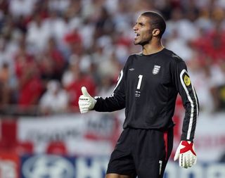 David James in action for England at Euro 2004.