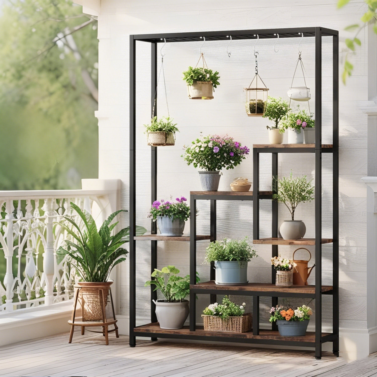 Latitude Run&amp;reg; 70.9" Plant Stand, Large Multi-Purpose Flower Shelf With 6 S Hanging Hooks | Wayfair