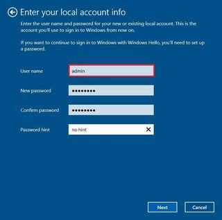 Switch from Microsoft account to local account information