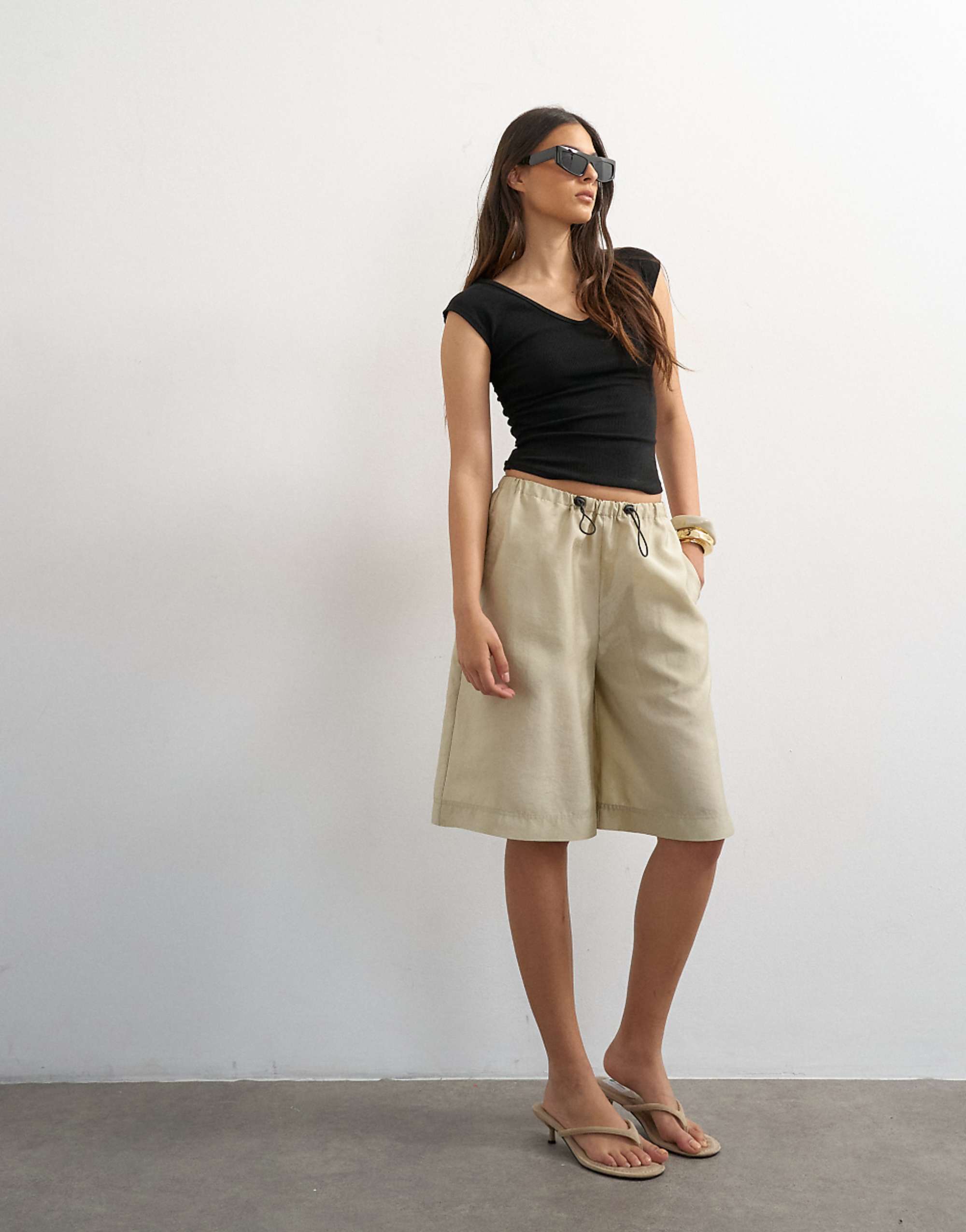 Topshop Taffeta a Line Longline Short in Oyster