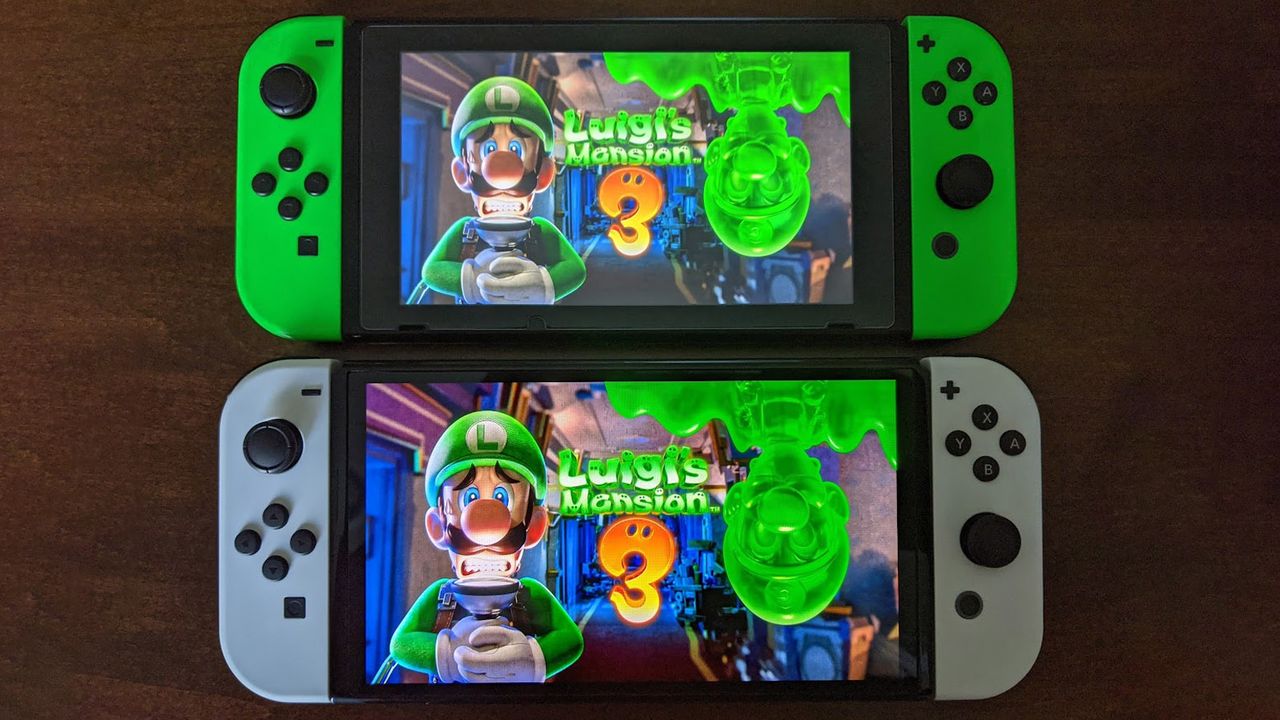 Nintendo Switch Oled Model Next To Switch V2 Luigis Mansion