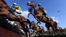 David ring The Last Samurai in the Grand National in 2018 LIVERPOOL, ENGLAND - APRIL 14: The Last Samuri ridden by David Bass jumps the Canal Turn during the 2018 Randox Health Grand National at Aintree Racecourse on April 14, 2018 in Liverpool, England. (Photo by Laurence Griffiths/Getty Images)