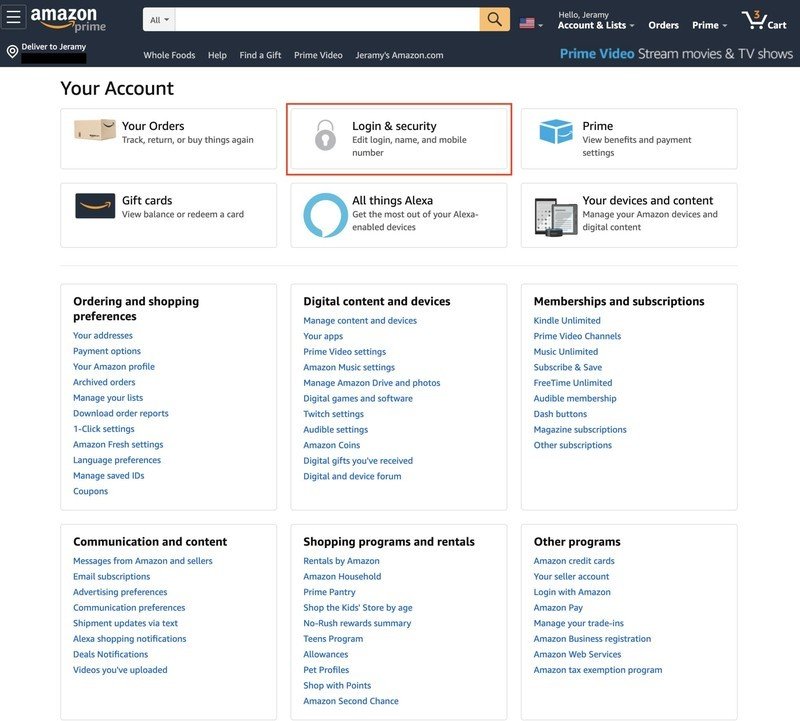 Amazon account settings page