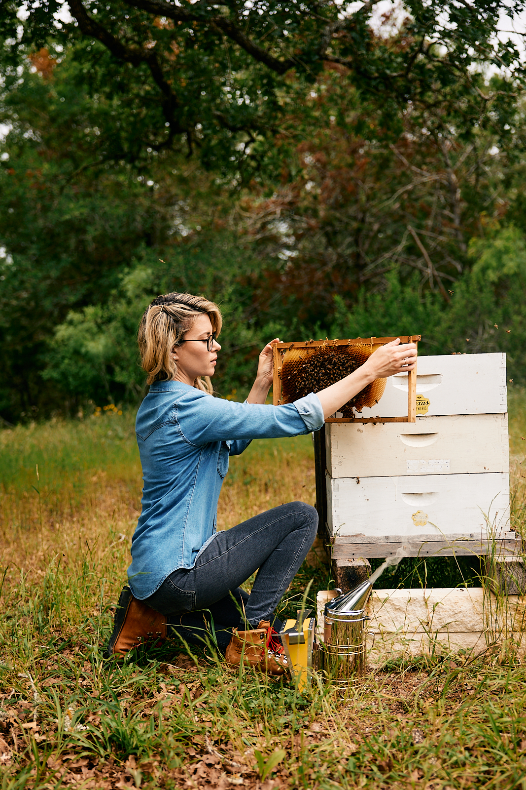 Erika Thompson with her bees