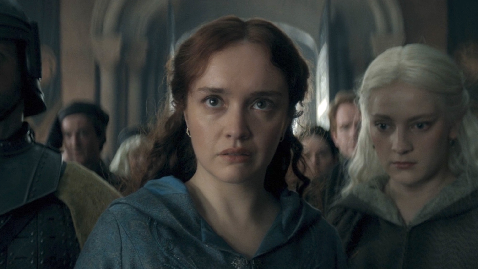 Alicent looking at Rhaenyra after seeing her dead father. 
