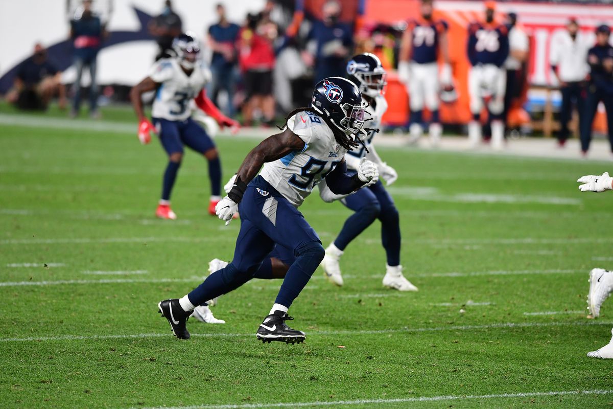 Jadeveon Clowney (99) of the Tennessee Titans during a regular season Monday Night Football game Sept. 14, 2020