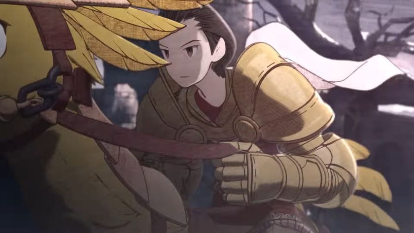 Delita in Final Fantasy Tactics: Ivalice Chronicles remake as he rides a chocobo in the opening movie. 