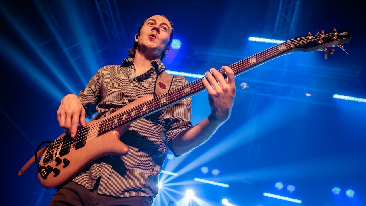 Tom Doyle of the british rock band Don Broco pictured on stage as they perform live at Magazzini Generali in Milan, Italy.