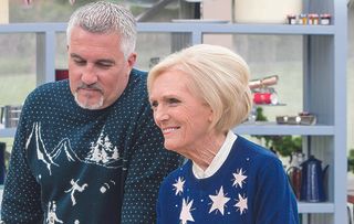 For one final time before Bake Off defects to C4, the BBC reunite the gang. Paul Hollywood and Mary Berry, resplendent in Christmas jumpers...