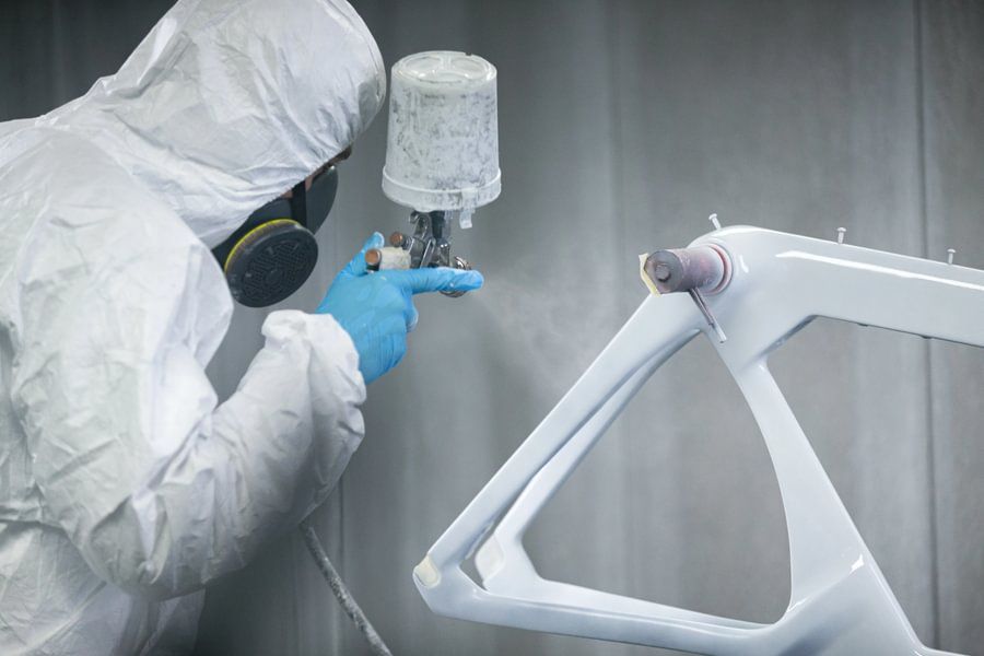 An Orbea frame being custom painted