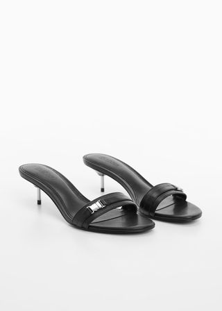 MANGO, Leather Sandals With Metallic Heel